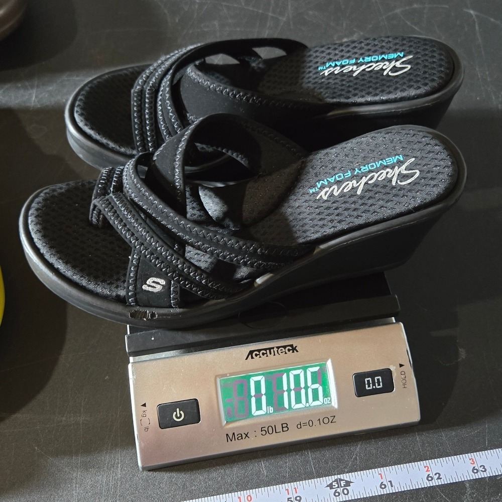 Skechers Womens Black Rumblers Young At Heart Wedge Sandals 7 Comfort Summer - Picture 10 of 10